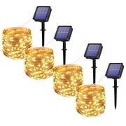 Podofo 4 Pack Outdoor String Lights, 100 LED Solar Fairy Lights 33 Feet 8 Patterns Copper Wire Lights Waterproof Outdoor String Lights(Warm White)