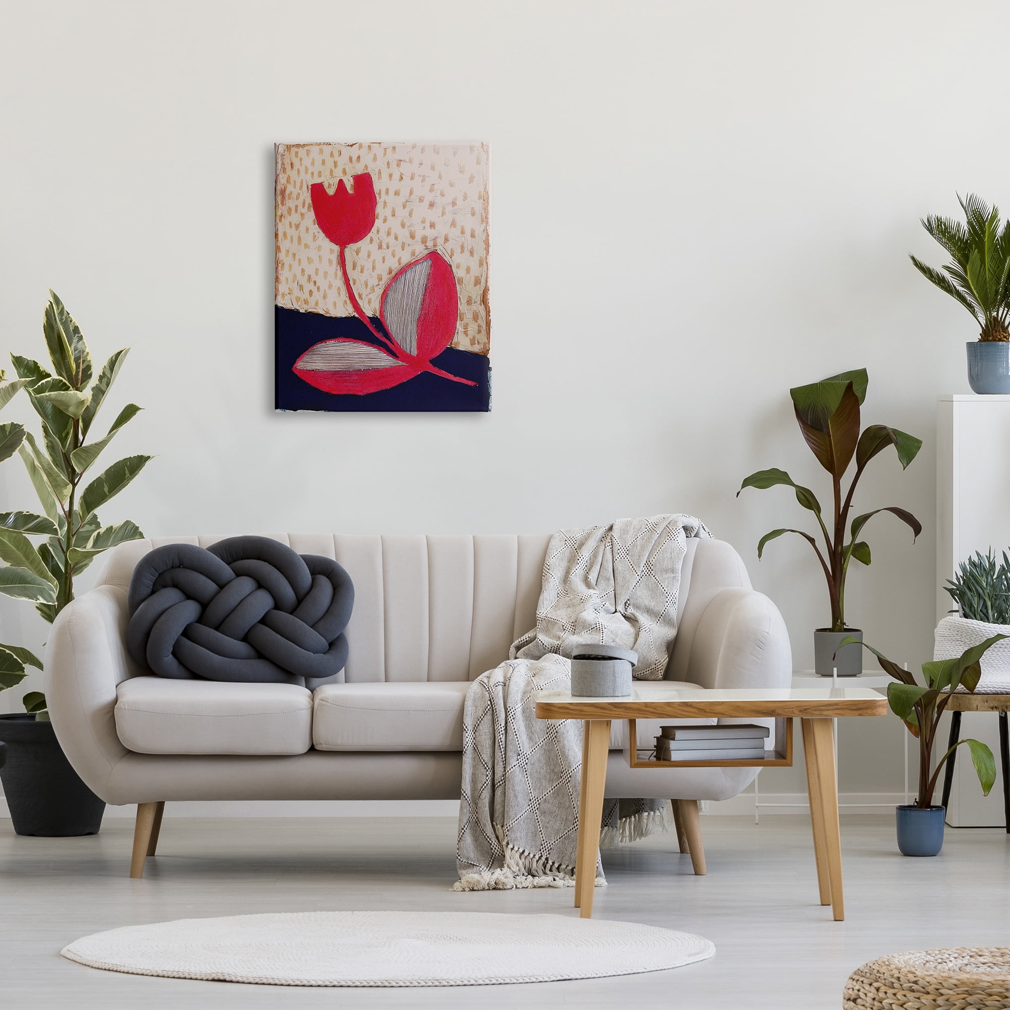 Stupell Industries Red Boho Flower Botanical & Floral Painting Gallery Wrapped Canvas Art Print Wall Art, 24 x 30