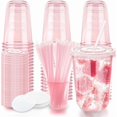 thumbnail image 1 of wonima02 16oz Disposable Stemless Glasses with Flat Lids and Straws,PET Disposable Drinking Cups,Clear Plastic Wine Glasses for Parties Birthday,Wedding,Meeting,Christmas Party Supplies. (50, Pink), 1 of 1