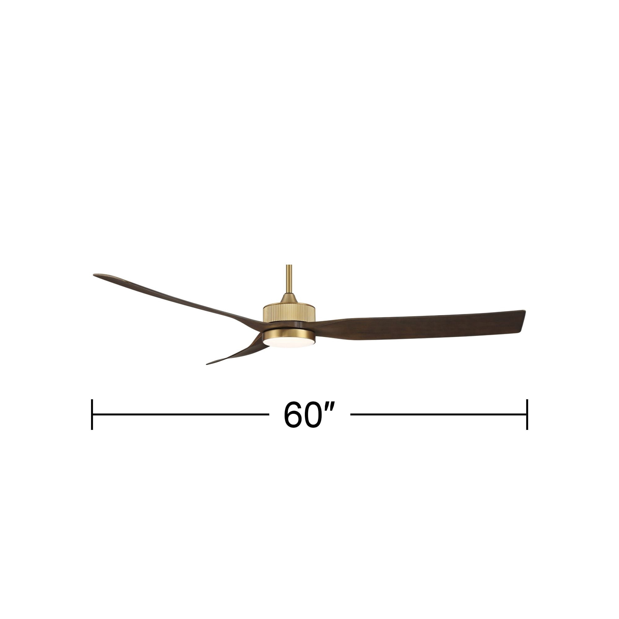 Casa Vieja 60" Montage Modern Indoor Outdoor Ceiling Fan 3 Blade LED Light Remote Control Soft Brass Finish Bedroom Damp Rated