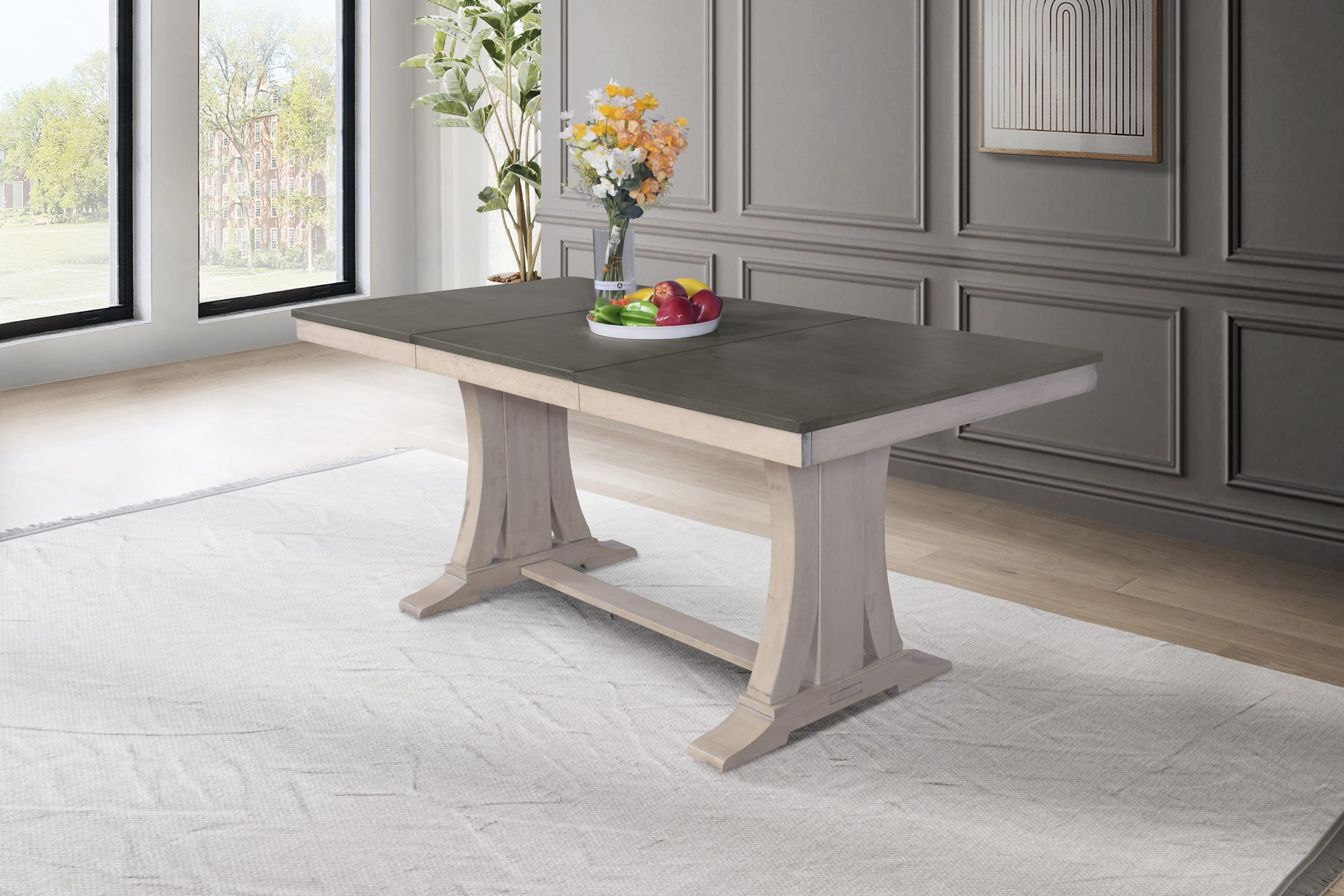 Home Design Rahma 7-Piece Dining Set, Warm Gray/Taupe, Rectangular Table with Decorative Back Cushioned Chairs, Classic Style