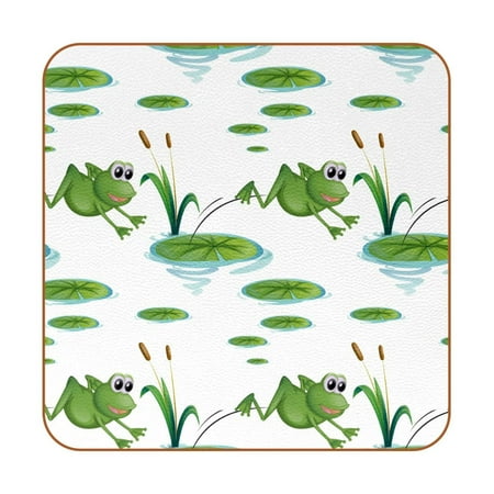 

OWNTA Frog Jumped in the Lotus Leaf Pattern Premium 6-Piece Square Coaster Set in Microfiber Leather - Non-Slip & Absorbent Cup Mats