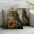 thumbnail image 3 of GOSMITH  Throw Pillow Case The Cat Holds a Cup of Coffee and Orange Glazed Donut Square Cushion Cover Standard Pillowcase for Men Women Home Decorative Sofa Armchair Livingroom, 3 of 5