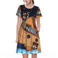 thumbnail image 1 of Balery Ocean Scene with Noah's Ark Vestidos sueltos de manga corta para mujer, vestidos de verano 2025, vestidos casuales de corte A con vuelo., 1 of 6