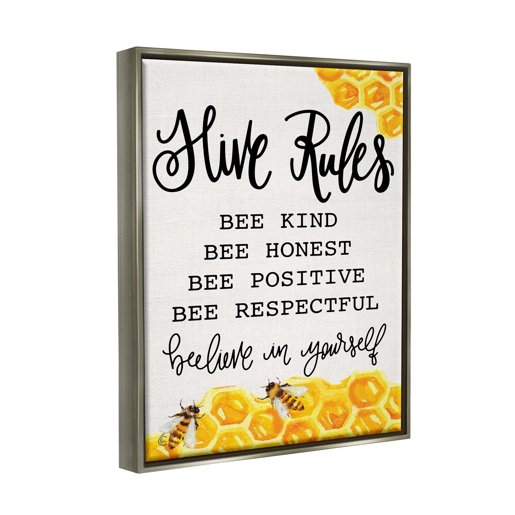 Stupell Industries Hive Rules Bee Phrase Animals & Insects Painting Gray Floater Framed Art Print Wall Art, 25 x 31