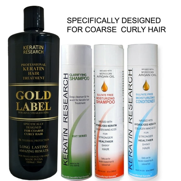 Keratin Research Gold Label X-LARGE SET Professional Keratin Hair Treatment Super Enhanced Formula Specifically Designed for Coarse Curly Black, African, Dominican and Brazilian Hair Types