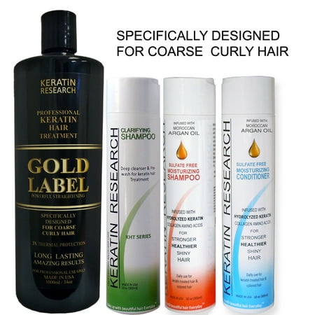 Keratin Research Gold Label X-LARGE SET Professional Keratin Hair Treatment Super Enhanced Formula Specifically Designed for Coarse Curly Black, African, Dominican and Brazilian Hair (Best Brazilian Keratin Treatment For Black Hair)