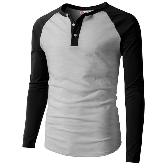 H2H Mens Casual Slim Fit Raglan Long Sleeve Henley T-Shirts(CMTTL077)