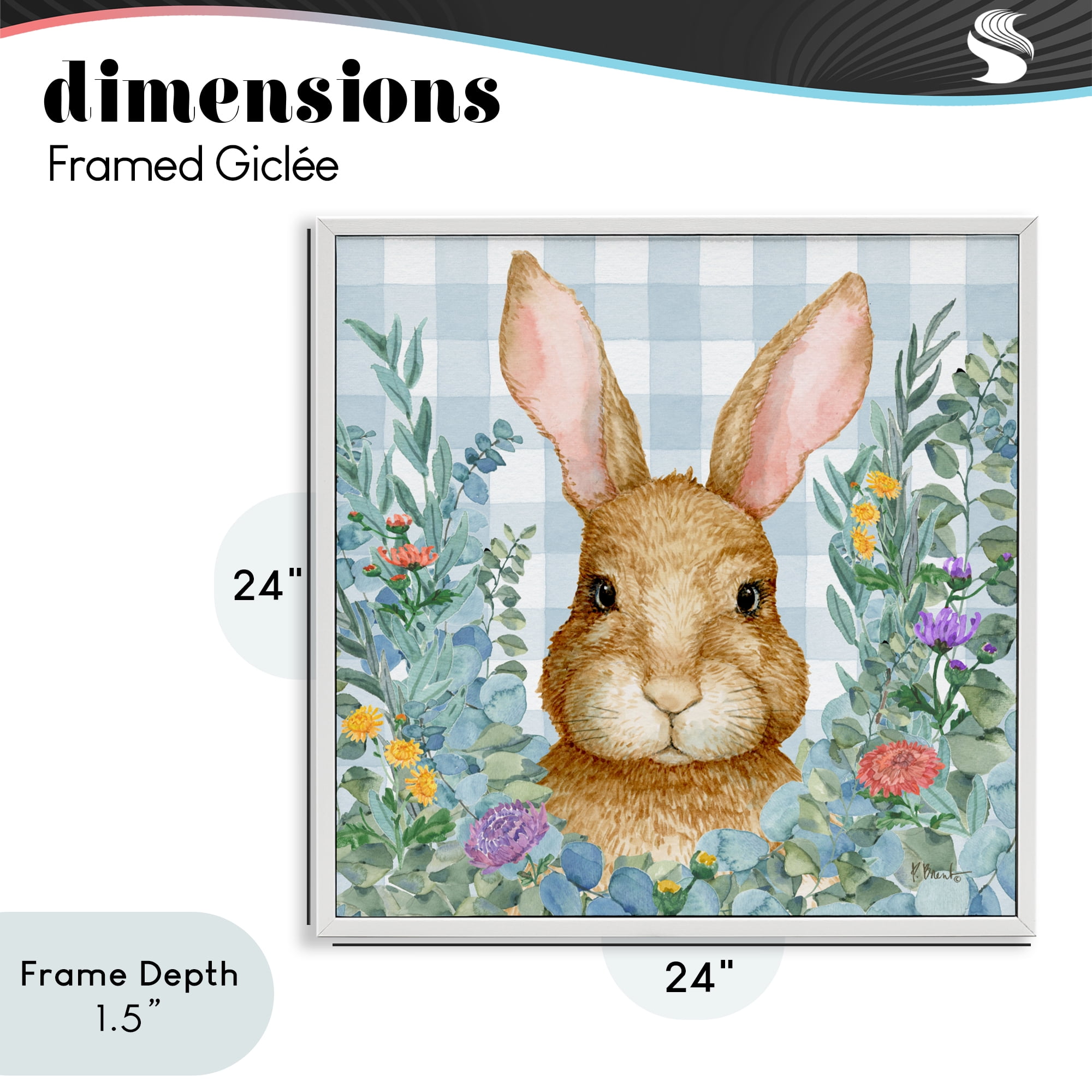 Stupell Industries Rabbit Laurel on Gingham White Framed Giclee Art, design by Paul Brent