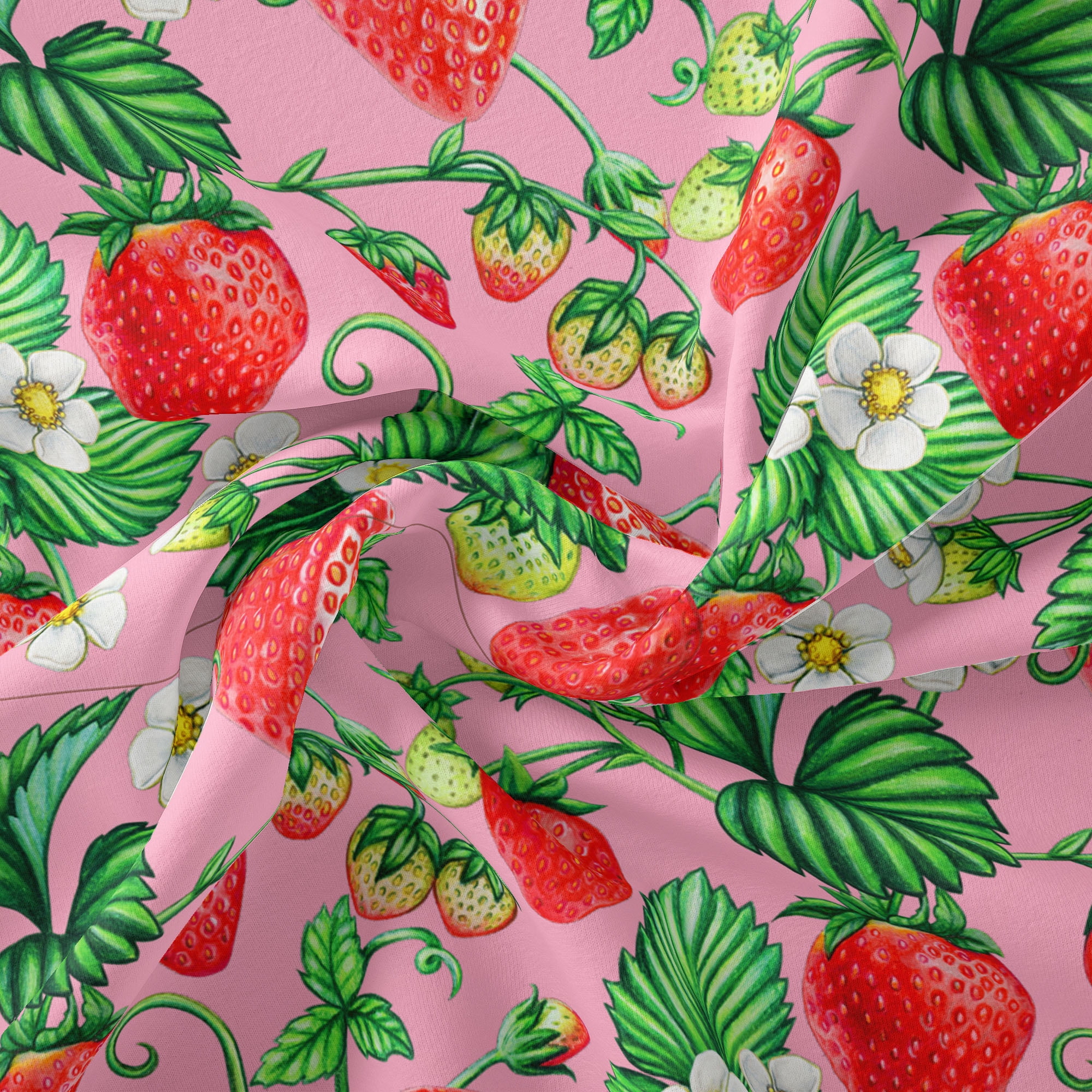 (2 pack) Half-Yard 100% Cotton Summer Strawberry, Pink, Red, 44" Wide for Quilting & Sewing by David Textiles