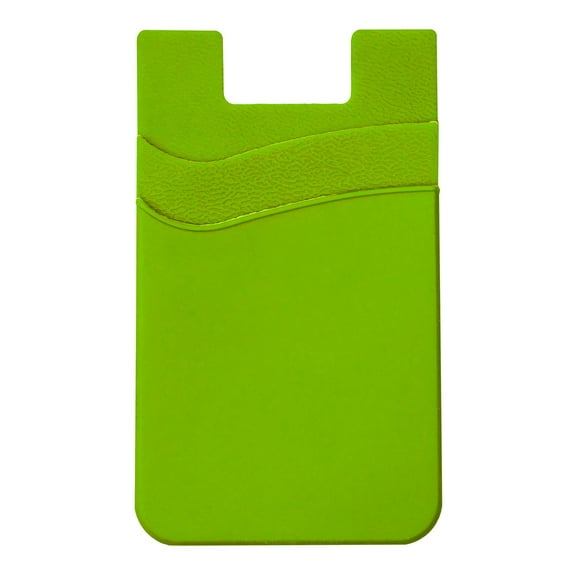 Silicone Phone Card Holder Double Slot Pocket, Stick On Wallet, Adhesive Credit Card Pouch, Compatible with iPhone & Samsung Galaxy - Neon Green