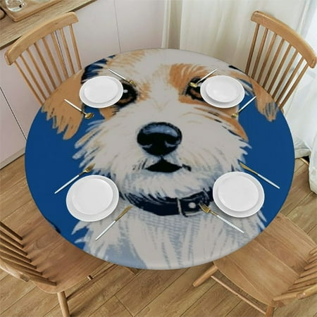 

Cute Dogs Pattern Round Fitted Tablecloth with Elastic Edged Wipeable Table Cloth for Outdoor Picnic Party Patio