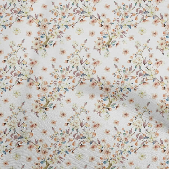 oneOone Cotton Flex White Fabric Watercolor Floral Quilting Supplies Print Sewing Fabric By The Yard 40 Inch Wide-aA