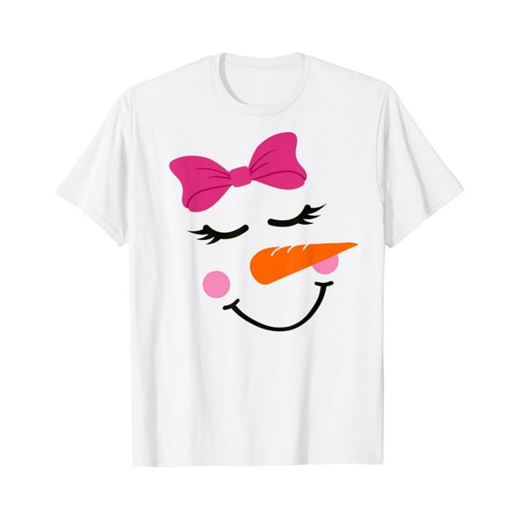 Pink Bow Snowman For Girls Cute Snowgirl Face T-Shirt
