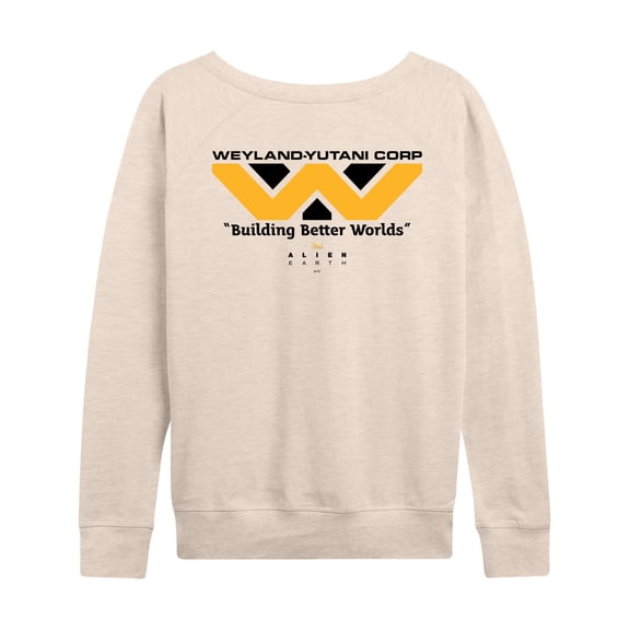 Alien - Weyland Yutani Corp Logo -Women's French Terry Long Sleeve Pullover Women's Lightweight French Terry Wide Neck Long Sleeve Graphic Shirt