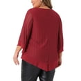 thumbnail image 3 of Agnes Orinda Women's Plus Size Tops V Neck Ruffle 3/4 Sleeve Double Layers Loose Fit Mesh Tunic Blouses 1X Burgundy, 3 of 6