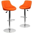 thumbnail image 2 of BizChair 2 Pk. Contemporary Orange Vinyl Bucket Seat Adjustable Height Barstool with Diamond Pattern Back and Chrome Base, 2 of 14
