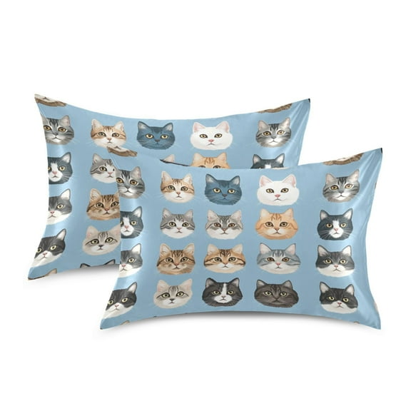 Yayeee Pillowcase Standard Size Set of 2 Satin Wrinkle Resistant Envelope Pillow Case, Vibrant Cute Cat