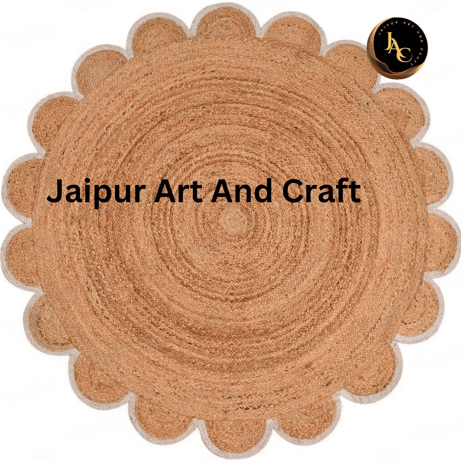 Jaipur Art And Craft Area Rug Natural Round Jute Rug Handmade Bohemian Style Braided Brown Color Rug (5x5 Sq Ft)