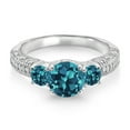 thumbnail image 2 of Gem Stone King 925 Sterling Silver London Blue Topaz and White Moissanite Engagement Ring for Women (2.44 Cttw, Gemstone November Birthstone, Round 7MM and 4MM, Size 5), 2 of 3