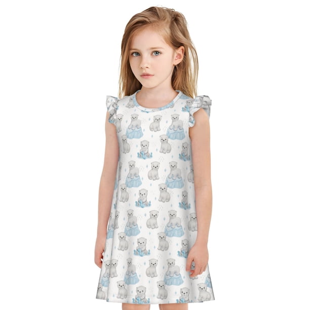 Balery Playful Polar Bear Pals Camisón de princesa para niñas, pijama de algodón con mangas abullonadas, suave y bonito.-X-Large