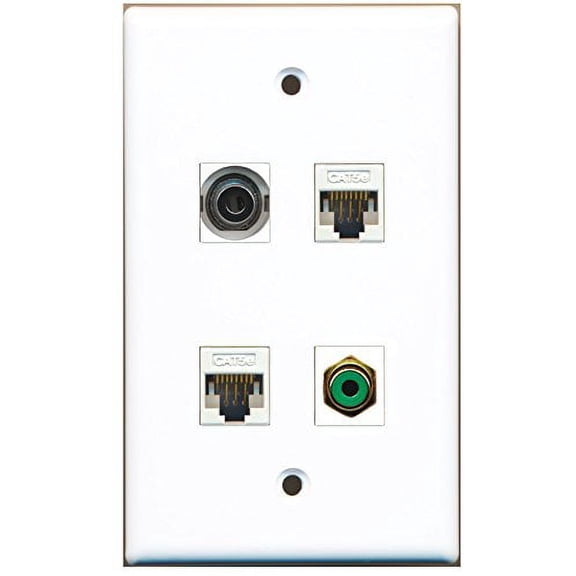 RiteAV - 1 Port RCA Green 1 Port 3.5mm 2 Port Cat5e Ethernet White Wall Plate