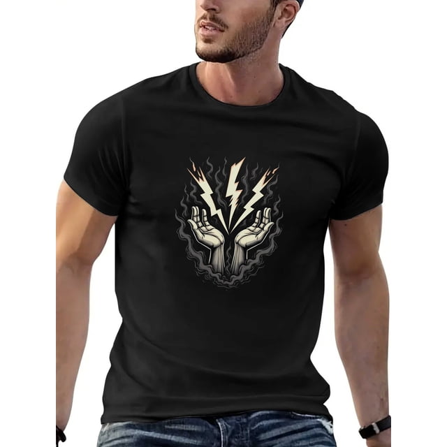 Men'S Casual Graphic T Shirt Lightning Power Design