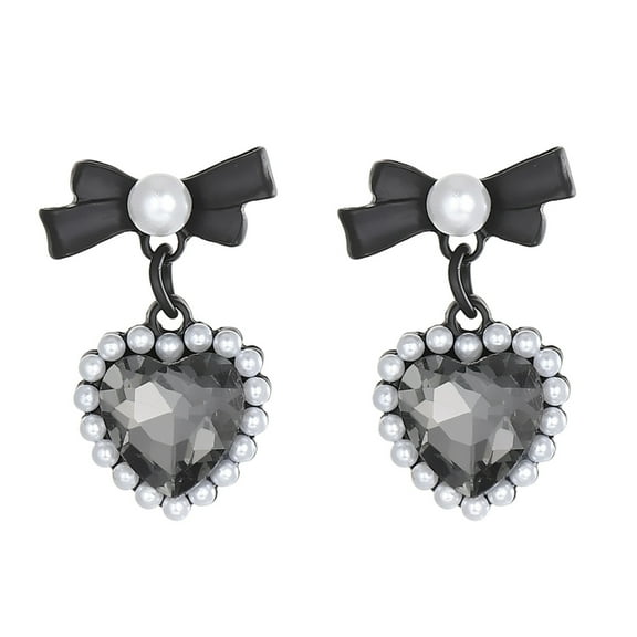 ZYHARUKO Elegant Clip on Earrings Mini Heart Shaped Non Piercing Earstuds Stylish White/Black Pearls Beads Ear Pendant for Women