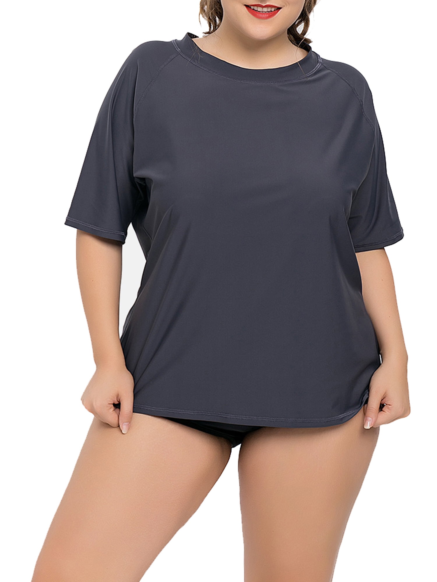 Charmo Women Plus Size Rash Guard Short Sleeve Swim Shirt Rashguard Swimwear Top