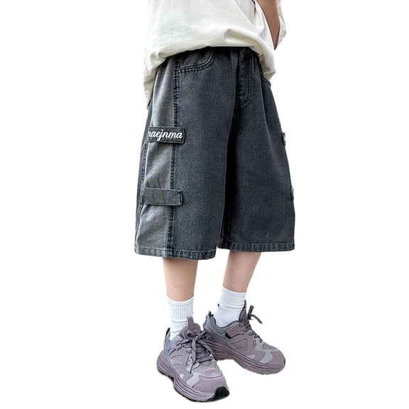 Lullu Boys Cargo Denim Shorts Elastic Waist Knee-Length Jean Shorts, Sizes 4-14