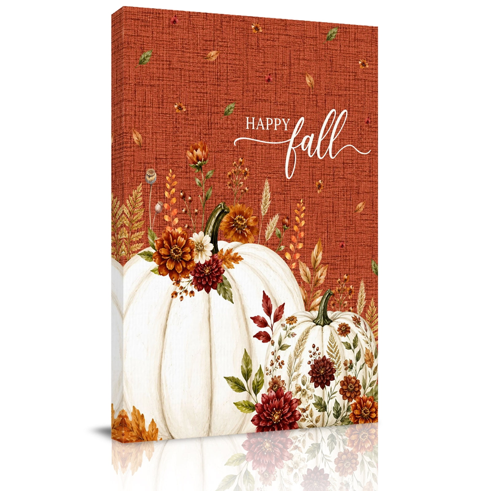 Canvas Wall Art Red Orange Hello Fall Framed Canvas Prints for Living Room Office Pumpkin Thanksgiving Botanical Floral Large Gallery Wrapped Wall Decor for Home Office Gifts 16 x24