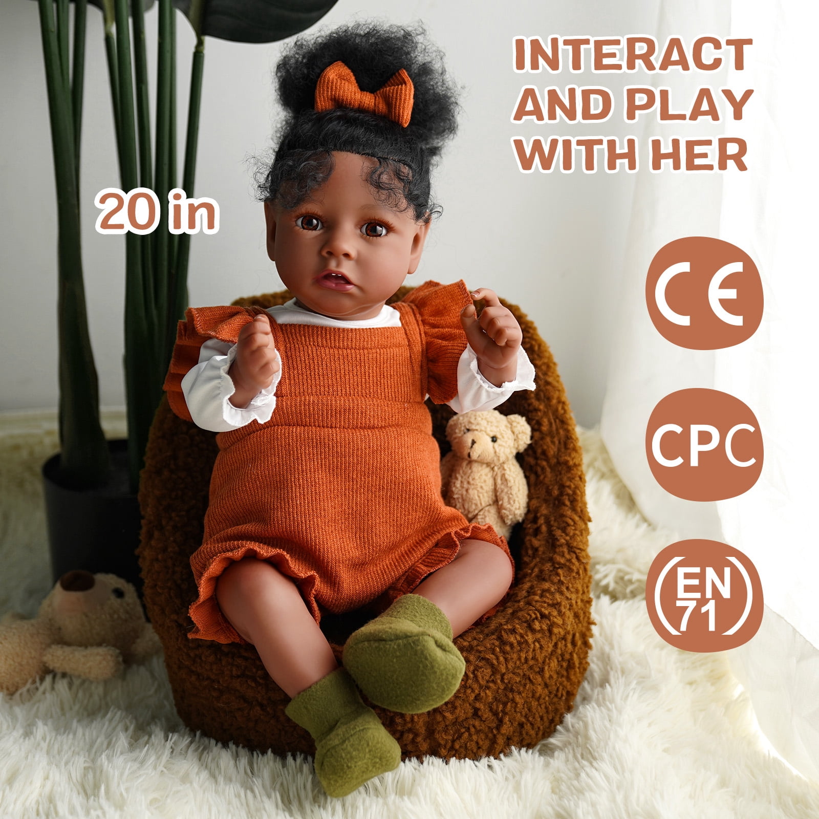 BABESIDE Reborn Dolls Black with Soft Cloth Body African American-Girl Doll 20 Inch Best Birthday Gift Set and Toy Accessories Gift for Kids Age 3