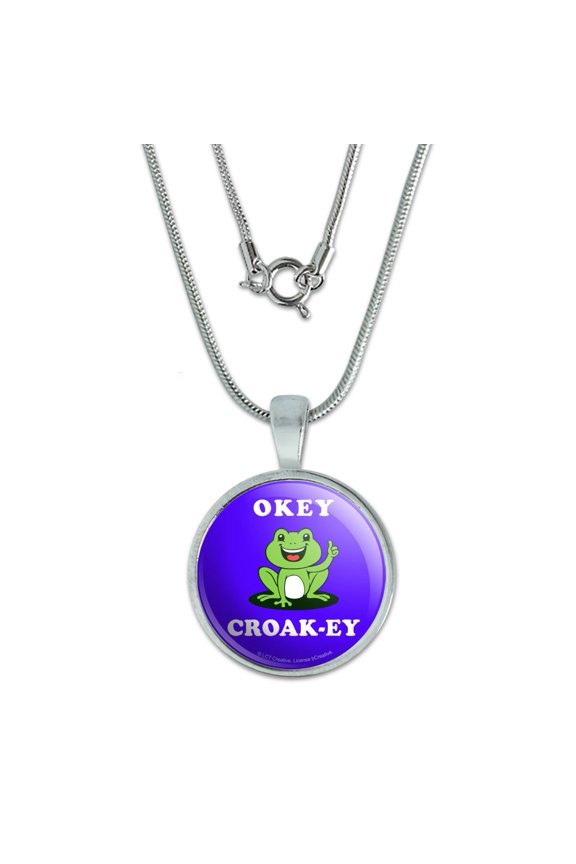 Okey Croak-ey Dokey Frog Funny Humor 0.75" Pendant with Sterling Silver Plated Chain