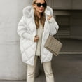 thumbnail image 3 of Jackets for Women Fleece Lined Winter Coats Hooded Down Coat with Zip Pockets for Cold Weather Protection, Daily Commute, and Christmas Outings,White,XL, 3 of 6