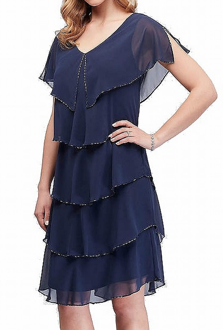 SLNY Womens Capelet Shift Dress Navy Tulip Tiered Beaded 12 Walmart