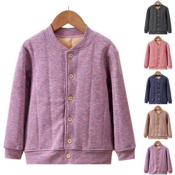 MKOSPLRT Fleece Bomber Jacket for Girl Long Sleeve Button Down Fall Coats Solid Warm Outerwear Jackets Casual Going Out Jacket Coats 3-17Y