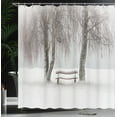 thumbnail image 4 of Ambesonne Winter Shower Curtain, Bench Trees Snowflakes, 69"Wx84"L, White Brown, 4 of 5