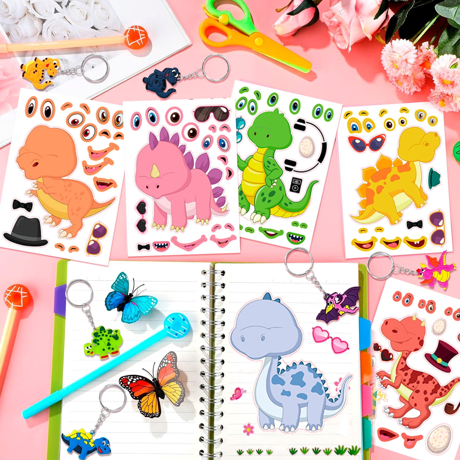 Dinosaur Party Favors for Kids, 96pcs All-in-One Dinosaur Birthday Party Favors Set - Dino Party Favor Bags Keychains Stampers Stickers Toys Clap Bracelets etc Dinosaur Birthday Party Supplies
