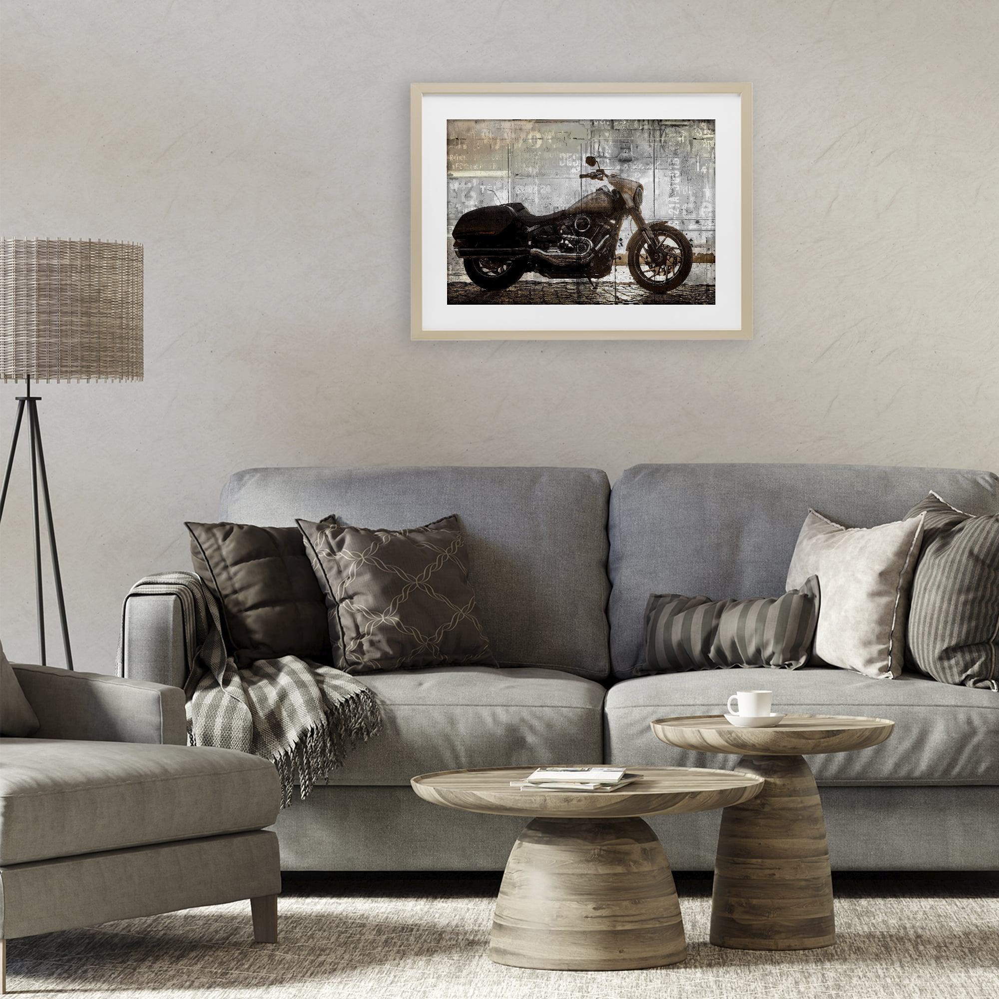 Stupell Industries Sunset Ride Motorcycle Birch Framed Print Under Glass, design by Kim Allen