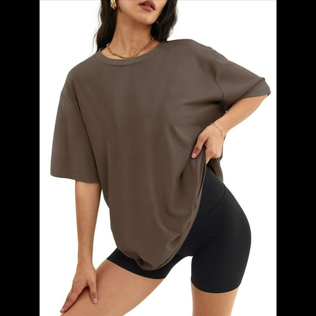 Camiseta Básica de Corta con Cuello en V, Color Café, Talla M