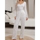 thumbnail image 2 of Women's Sleepwear Ditsy Floral Print Lettuce Trim PaJamas Set Elastic Waistband Loungewear Full Sleeve Nightwear, 2 of 4