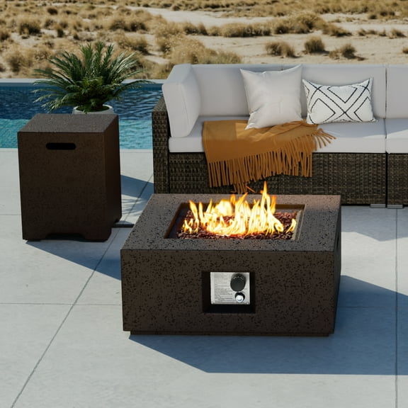 COSIEST 28" Square Fire Pit Coffee Table,40,000 BTU High Heat,Portable Patio Heater w/Lava Rocks & Tank Cover