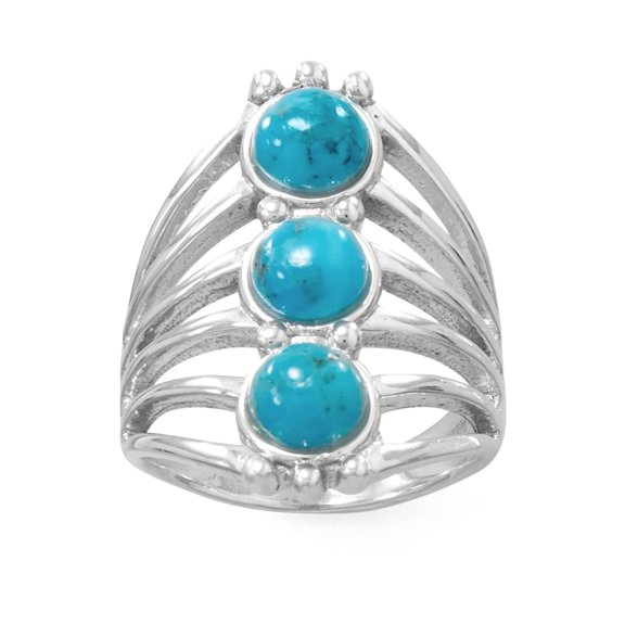 Reconstituted Three-stone Six Band Turquoise Ring Sterling Silver