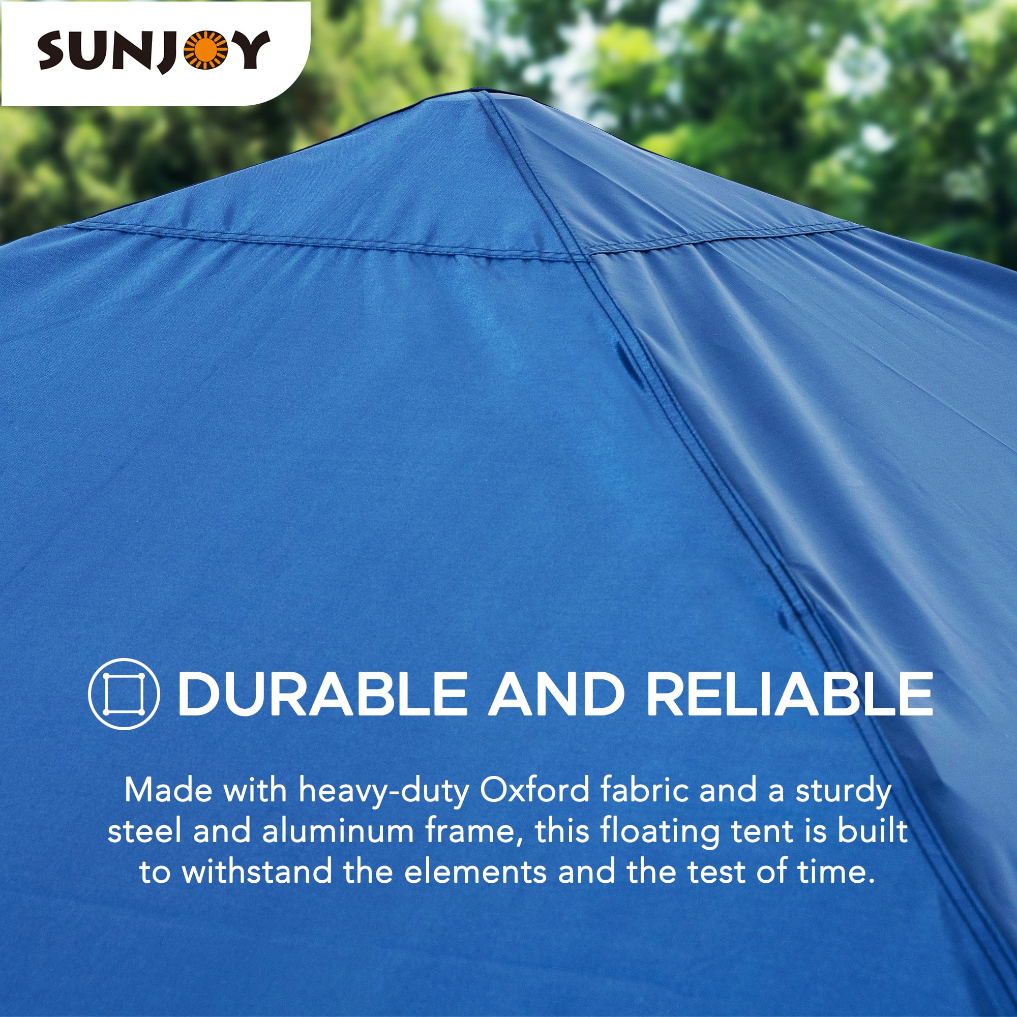 Sunjoy Floating Pool Canopy with Add-on 24x24 in. Wicker Floating Tray, Navy