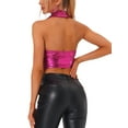 thumbnail image 3 of INSPIRE CHIC Holographic Crop Top for Women's Shimmering Shiny Party Halter Metallic Tops XS Hot Pink, 3 of 4