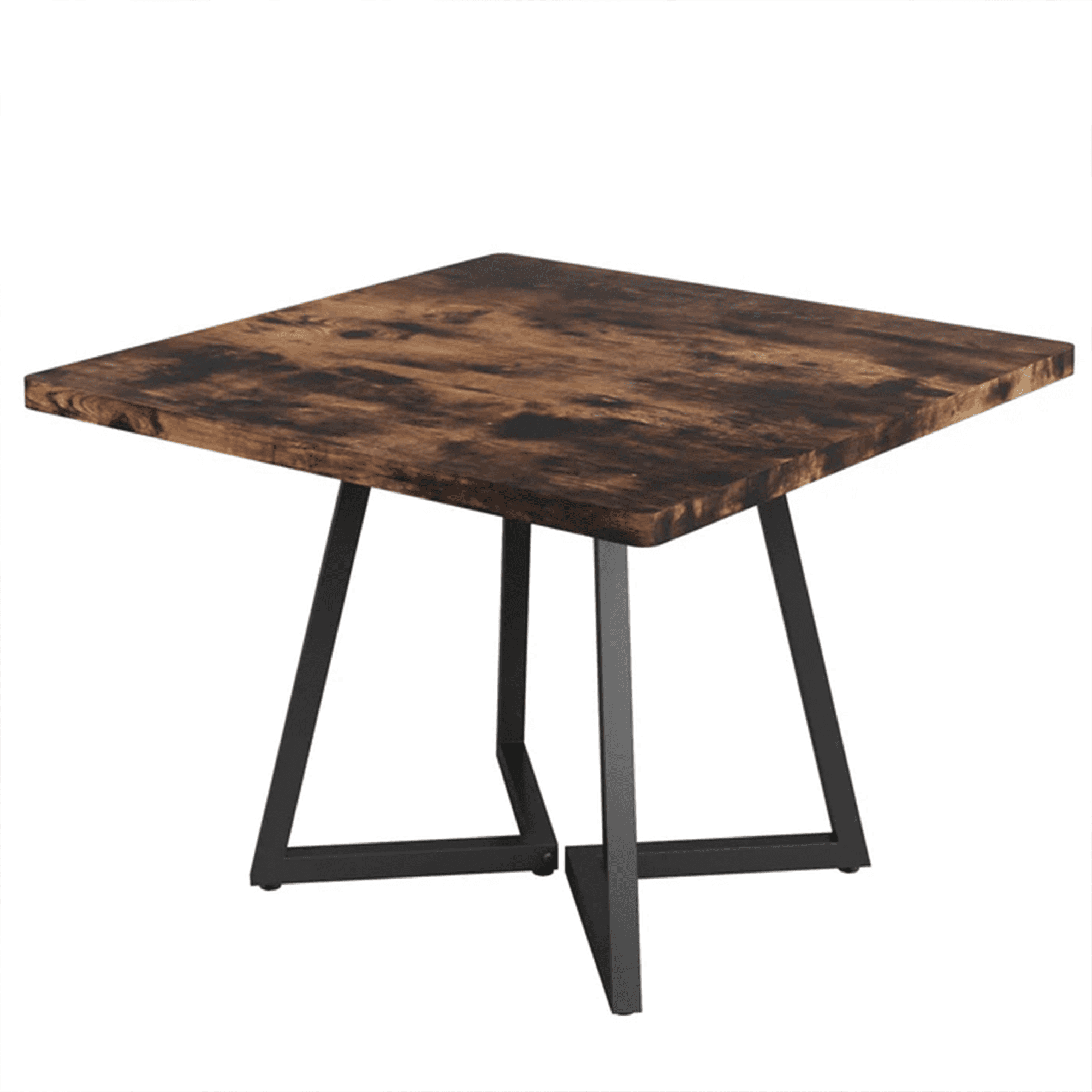 31.5 Inch Square Dining Table, Industrial Style Small Kitchen Table With Sturdy Black Metal Base, Space-Saving Dinner Table For 2-4 People, Brown Finish For Rustic Home Decor