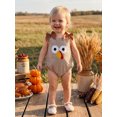 thumbnail image 3 of Thanksgiving Baby Girl Outfit Turkey Embroidery Sleeveless Plaid Bubble Romper Overalls Bodysuit with Dot Bow Cute Fall Clothes, 3 of 9