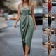 thumbnail image 1 of TaTaai Women‘s Bodycon Slit Dress, Sleeveless V-Neck Solid Color Slim Fit Maxi Dress, High-Low Hem Casual Bodycon Dress for Fall Spring Evenings Gift, 1 of 9