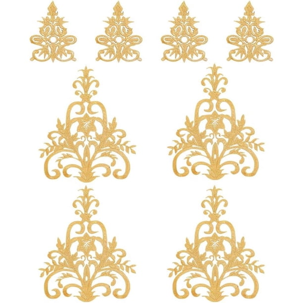 8 piezas de 2 estilos de parches bordados florales dorados para planchar, coser y estilo étnico