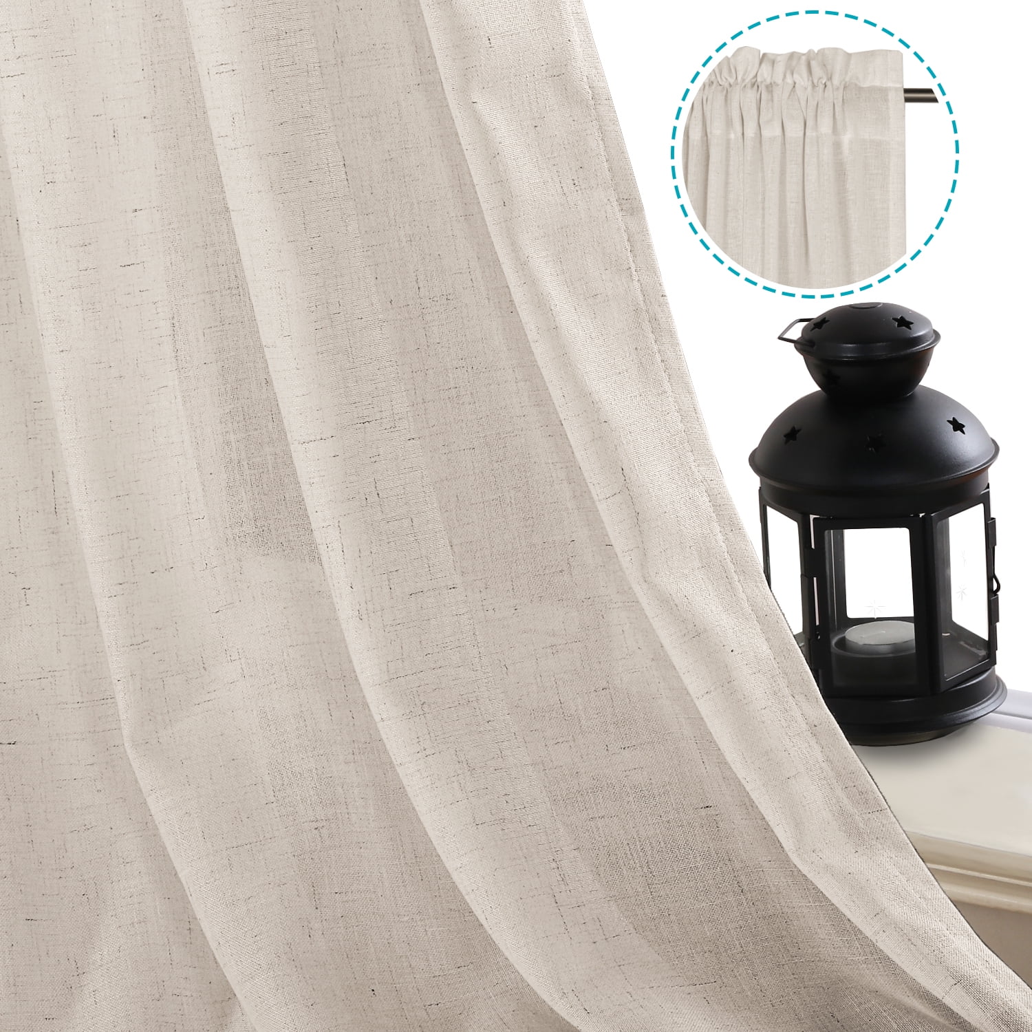 H.VERSAILTEX Linen Sheer Curtains 2 Panel Sets 72 Inch Length- Semi Transparent Privacy Sheer Vertical Curtains & Drapes for Villa/Cottage, Angora, 52 x 72 Inch
